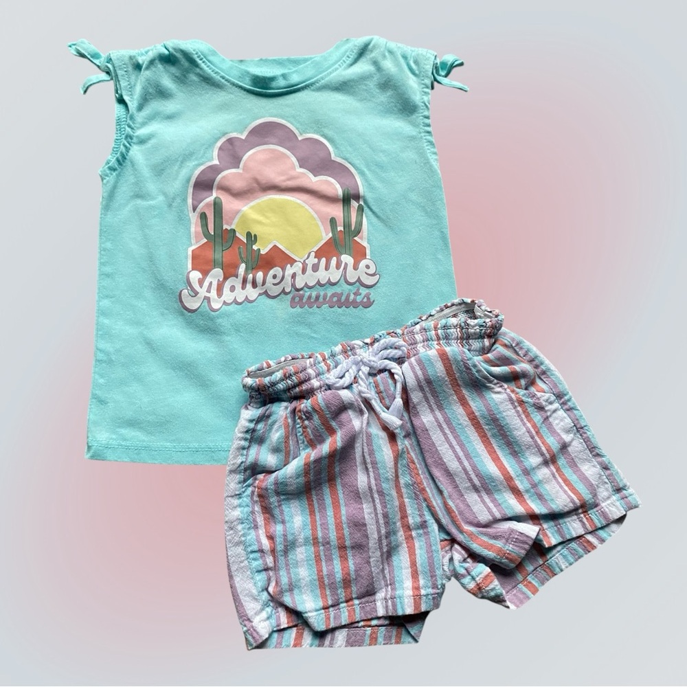12M Garanimals Baby Girl Blue Adventure Awaits Desert Tank & Shorts Outfit